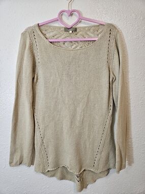 Bianca B Cream Open Knit Scoop Neck Sweater Made In Italy Large